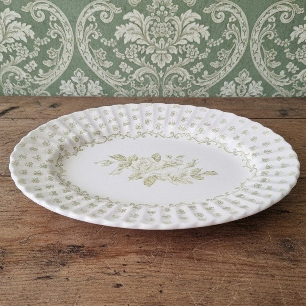 J&G Meakin Ironstone "Chantilly Green" Oval Serving Platter, Vintage Serveware